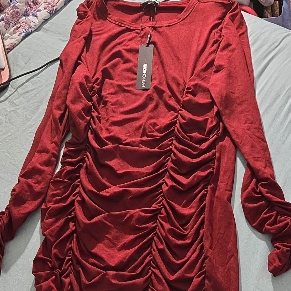 Fashion Nova Red Ruched Bodycon Dress